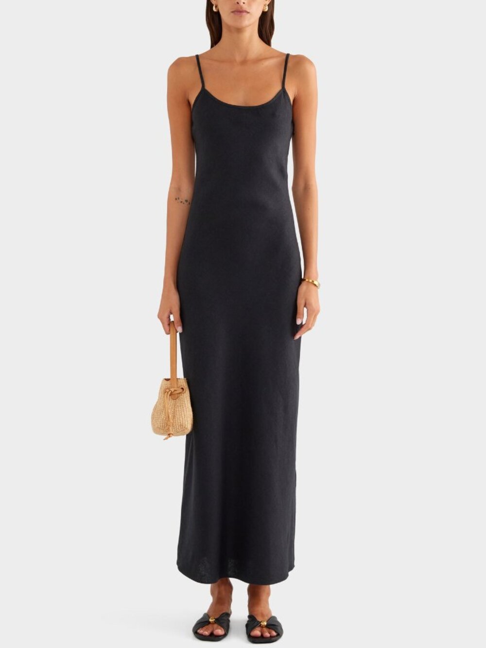 NWT Venroy Linen Slip Maxi Dress - Black Noir Quiet Lux Vacation Cele
